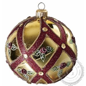 Vánoční koule zlatá rudý dekor