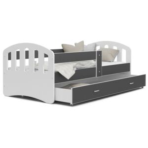 Dětská postel se šuplíkem HAPPY - 160x80 cm - šedo-bílá