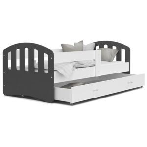 Dětská postel se šuplíkem HAPPY - 140x80 cm - bílo-šedá