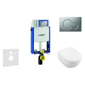 Geberit Kombifix - Modul pro závěsné WC s tlačítkem Sigma01, matný chrom + Villeroy Boch - WC a sedátko, DirectFlush, SoftClose, CeramicPlus 110.302.00.5 NI3