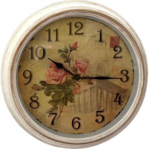 DUE ESSE Nástěnné retro hodiny s květy žlutá růže pohlednice 30,5 cm