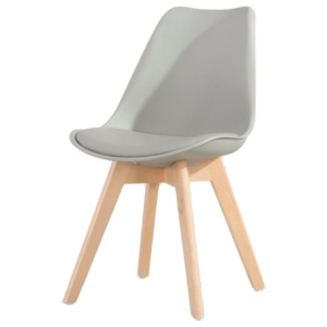 Plastová šedá jídelní židle s dřevěnou podstavou a měkkým sedákem TK191