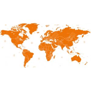 Magnetická mapa Světa, ilustrovaná, oranžová (samolepící feretická fólie) 134 x 66 cm