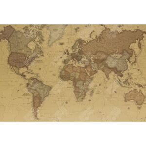 Magnetická mapa Světa, vintage, hnědá (samolepící feretická fólie) 99 x 66 cm