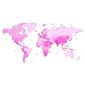 Magnetická mapa Světa, ilustrovaná, růžová (samolepící feretická fólie) 118 x 66 cm