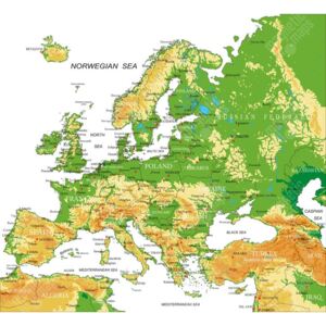 Magnetická mapa Evropy, geografická, barevná (samolepící feretická fólie) 73 x 66 cm
