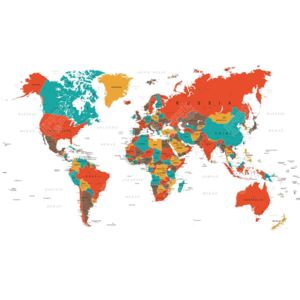 Magnetická mapa Světa, ilustrovaná, barevná (samolepící feretická fólie) 117 x 66 cm