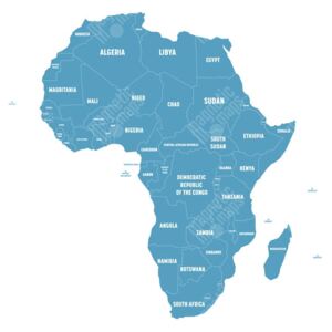 Magnetická mapa Afriky, ilustrovaná, modrá (samolepící feretická fólie) 66 x 66 cm