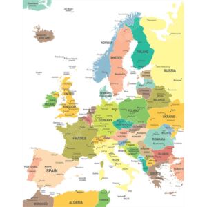 Magnetická mapa Evropy, ilustrovaná, barevná (samolepící feretická fólie) 66 x 85 cm
