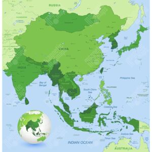Magnetická mapa Asie, ilustrovaná, zelená (samolepící feretická fólie) 66 x 68 cm