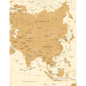 Magnetická mapa Asie, vintage, béžová (samolepící feretická fólie) 66 x 85 cm