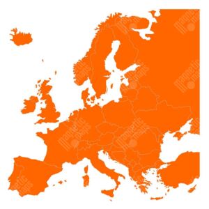 Magnetická mapa Evropy, ilustrovaná, oranžová (samolepící feretická fólie) 66 x 66 cm
