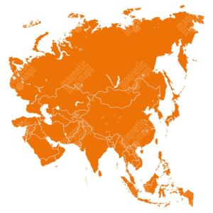 Magnetická mapa Asie, ilustrovaná, oranžová (samolepící feretická fólie) 67 x 66 cm