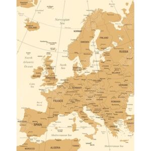 Magnetická mapa Evropy, vintage, béžová (samolepící feretická fólie) 66 x 85 cm