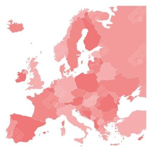 Magnetická mapa Evropy, ilustrovaná, růžová (samolepící feretická fólie) 66 x 66 cm