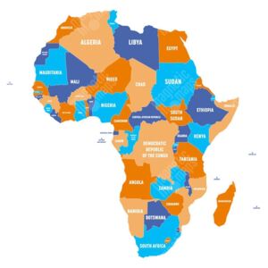 Magnetická mapa Afriky, ilustrovaná, barevná (samolepící feretická fólie) 66 x 66 cm