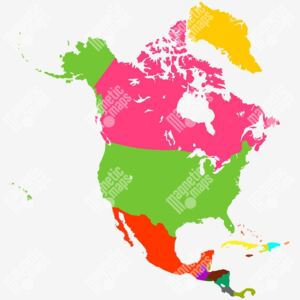 Magnetická mapa Severní Ameriky, ilustrovaná, barevná (samolepící feretická fólie) 66 x 67 cm