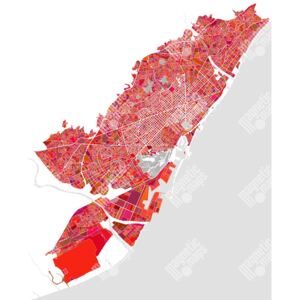 Magnetická mapa Barcelony, ilustrovaná, červená (samolepící feretická fólie) 66 x 82 cm