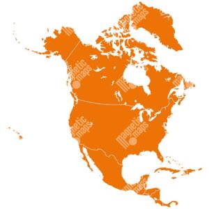 Magnetická mapa Severní Ameriky, ilustrovaná, oranžová (samolepící feretická fólie) 66 x 67 cm