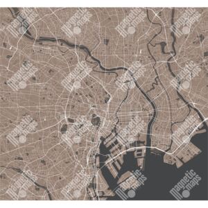 Magnetická mapa Tokia, ilustrovaná, béžová (samolepící feretická fólie) 71 x 66 cm