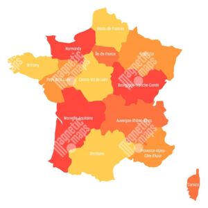 Magnetická mapa Francie, ilustrovaná, oranžová (samolepící feretická fólie) 66 x 66 cm