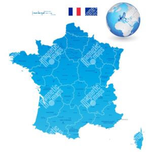 Magnetická mapa Francie, ilustrovaná, modrá (samolepící feretická fólie) 66 x 66 cm