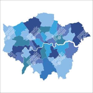 Magnetická mapa Londýna, ilustrovaná, modrá (samolepící feretická fólie) 66 x 66 cm
