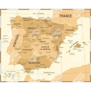 Magnetická mapa Španělska, vintage, béžová (samolepící feretická fólie) 82 x 66 cm