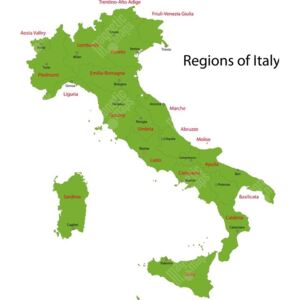 Magnetická mapa Itálie, ilustrovaná, zelená (samolepící feretická fólie) 66 x 77 cm