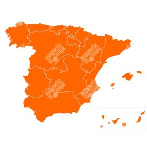 Magnetická mapa Španělska, ilustrovaná, oranžová (samolepící feretická fólie) 83 x 66 cm