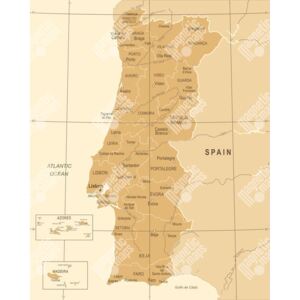Magnetická mapa Portugalska, vintage, béžová (samolepící feretická fólie) 66 x 83 cm