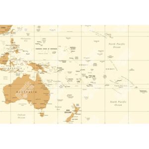 Magnetická mapa Austrálie a oceánie, vintage, béžová (samolepící feretická fólie) 100 x 66 cm