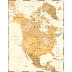 Magnetická mapa Severní Ameriky, vintage, béžová (samolepící feretická fólie) 66 x 85 cm
