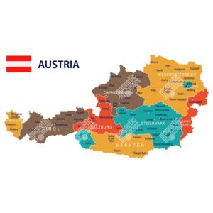 Magnetická mapa Rakouska, ilustrovaná, barevná (samolepící feretická fólie) 117 x 66 cm