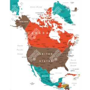 Magnetická mapa Severní Ameriky, ilustrovaná, barevná (samolepící feretická fólie) 66 x 85 cm