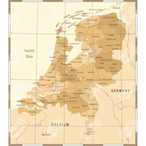 Magnetická mapa Nizozemí, vintage, béžová (samolepící feretická fólie) 66 x 75 cm
