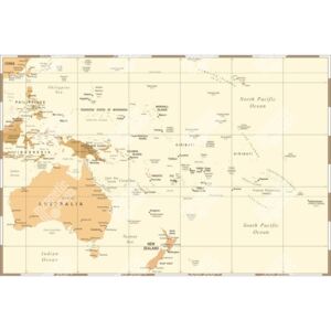Magnetická mapa Austrálie a oceánie, vintage, béžová (samolepící feretická fólie) 99 x 66 cm