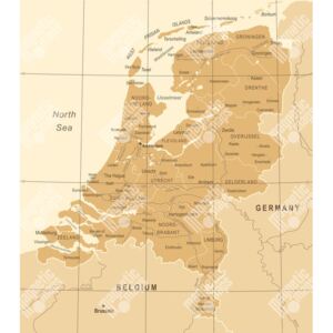 Magnetická mapa Nizozemí, vintage, béžová (samolepící feretická fólie) 66 x 75 cm