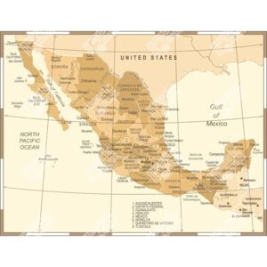 Magnetická mapa Mexika, vintage, béžová (samolepící feretická fólie) 87 x 66 cm