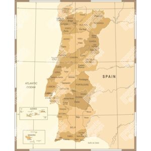 Magnetická mapa Portugalska, vintage, béžová (samolepící feretická fólie) 66 x 82 cm