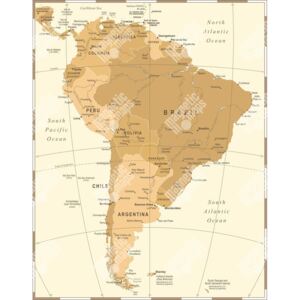 Magnetická mapa Jižní Ameriky, vintage, béžová (samolepící feretická fólie) 66 x 85 cm
