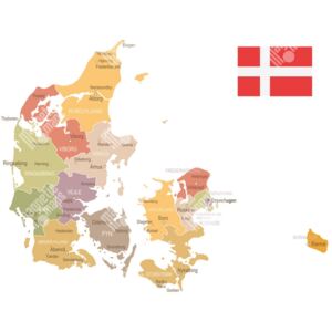 Magnetická mapa Dánska, vintage, barevná (samolepící feretická fólie) 81 x 66 cm