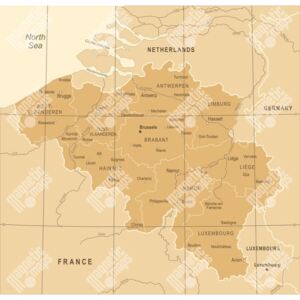 Magnetická mapa Belgie, vintage, béžová (samolepící feretická fólie) 69 x 66 cm