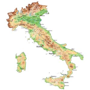Magnetická mapa Itálie, geografická, detailní (samolepící feretická fólie) 66 x 75 cm
