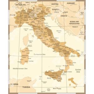 Magnetická mapa Itálie, vintage, béžová (samolepící feretická fólie) 66 x 81 cm