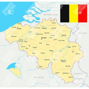 Magnetická mapa Belgie, ilustrovaná, barevná (samolepící feretická fólie) 69 x 66 cm