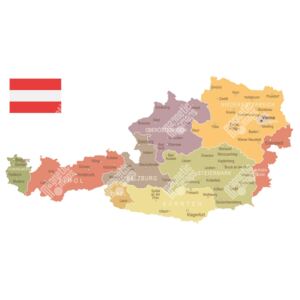 Magnetická mapa Rakouska, vintage, barevná (samolepící feretická fólie) 118 x 66 cm