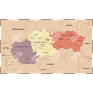 Magnetická mapa Slovenska, vintage, barevná (samolepící feretická fólie) 112 x 66 cm