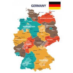 Magnetická mapa Německa, administrativní, barevná (samolepící feretická fólie) 66 x 90 cm
