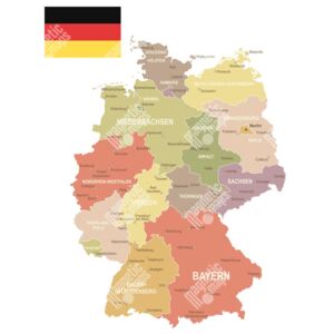Magnetická mapa Německa, vintage, barevná (samolepící feretická fólie) 66 x 86 cm